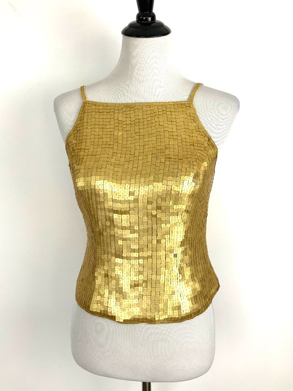 intage Basix II Gold Square-Sequined Camisol Top Glam Formal Sz 8-6